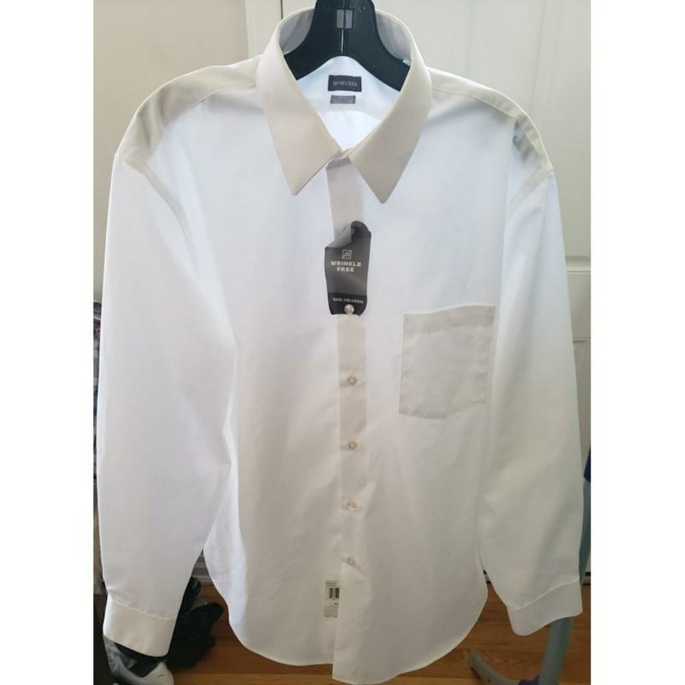 Van Huesen Mens White Long Sleeve Button Up Shirt